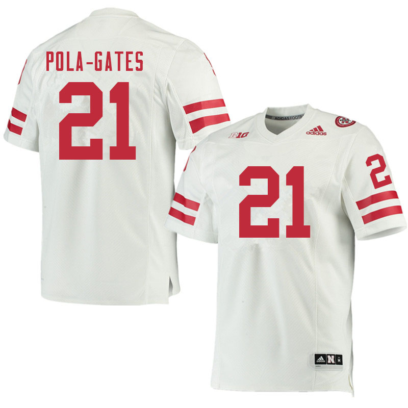 Men #21 Noa Pola-Gates Nebraska Cornhuskers College Football Jerseys Sale-White